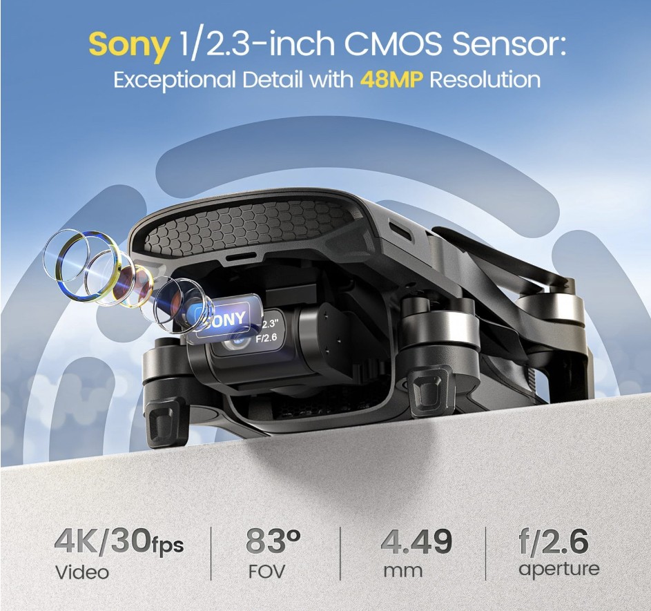 Holy Stone HS900 249g Lightweight GPS Drone with Camera for Adults 4K; 3-Axis Brushless Gimbal Drone with 4K/30FPS Video, 48MP Photo, 20000ft Transmission, Visual Tracking Follow Me, Smart Returns