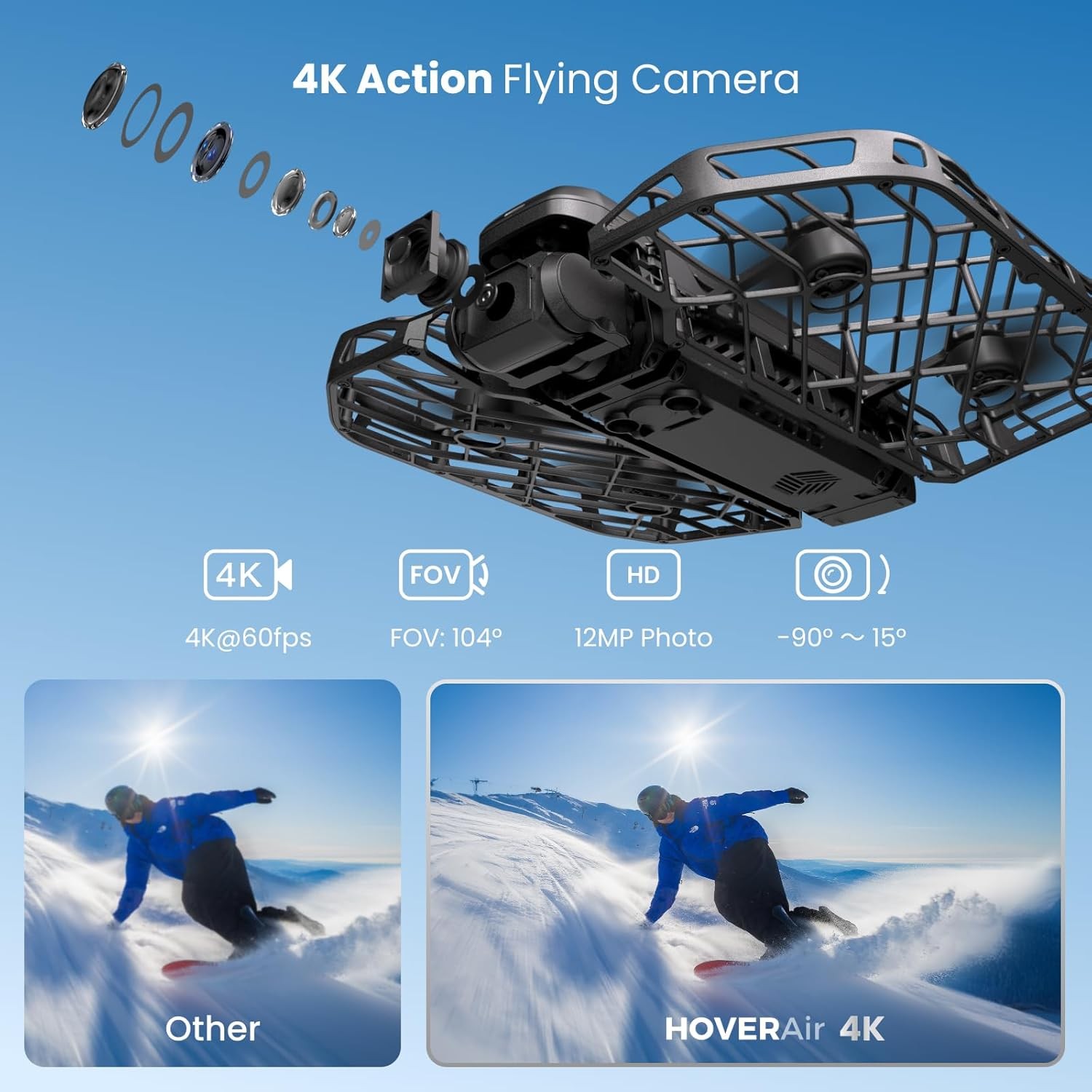 X1 PRO 4K Action Flying Camera, Foldable Drone with Camera, 42 km/h Follow-up Speed, 10+ Fully Automatic Flight Modes, All-Around Terrain Flight, SmoothCapture 2.0 (Skiing Combo)
