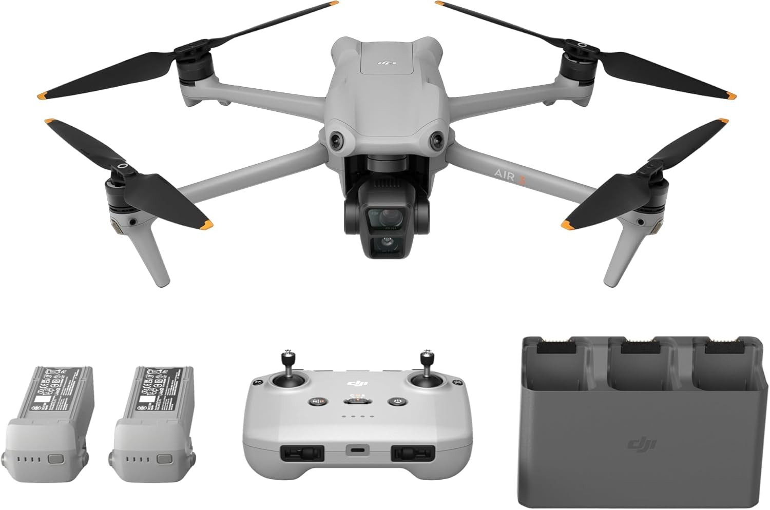 DJI Air 3 Fly More Combo with RC-N2 Remote Controller, Drone with Camera 4K, Dual Main Camera, 3 Batteries for Extended Flight Time, 48MP Photos, Adult Camera Drone, FAA Remote ID Compliant